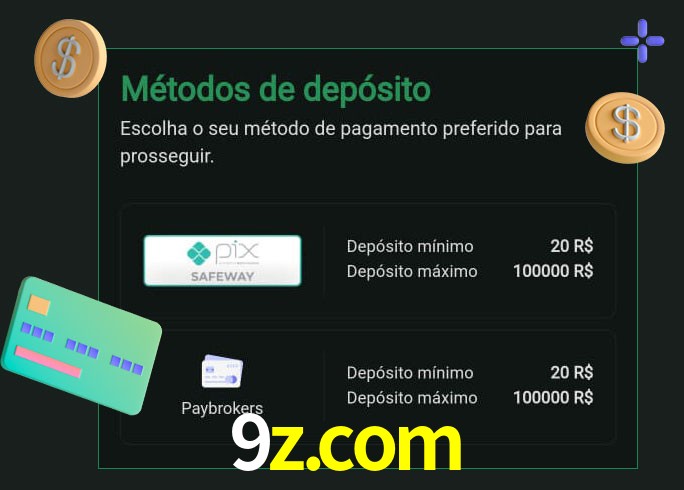 O cassino 9z.com oferece uma grande variedade de métodos de pagamento