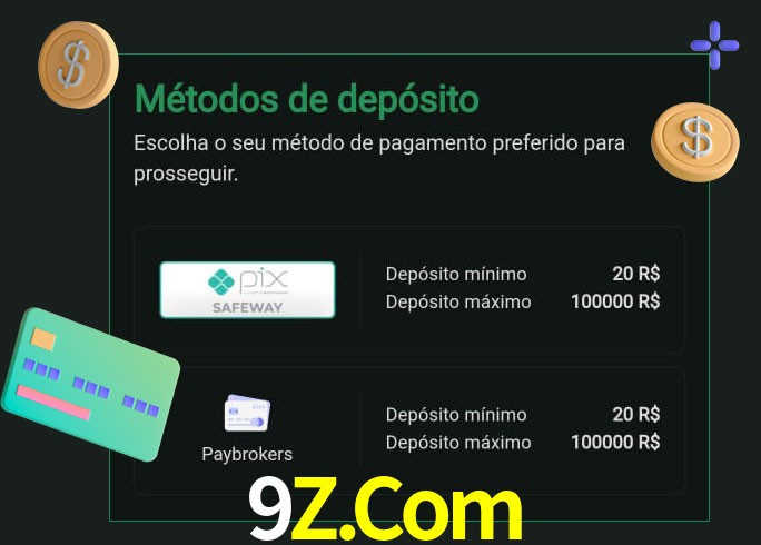 O cassino 9Z.Com oferece uma grande variedade de métodos de pagamento
